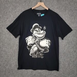 Popeye Shirt Mens L Black Graphic Tee Cartoon Boxing Bling Streetwear 2023 NEW